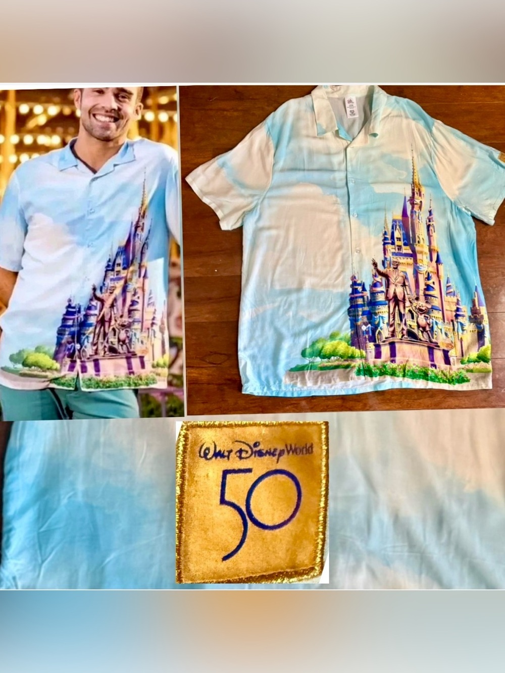 Walt Disney World 50th Anniversary Cinderellas Castle Button Down Shirt XXL~NWT